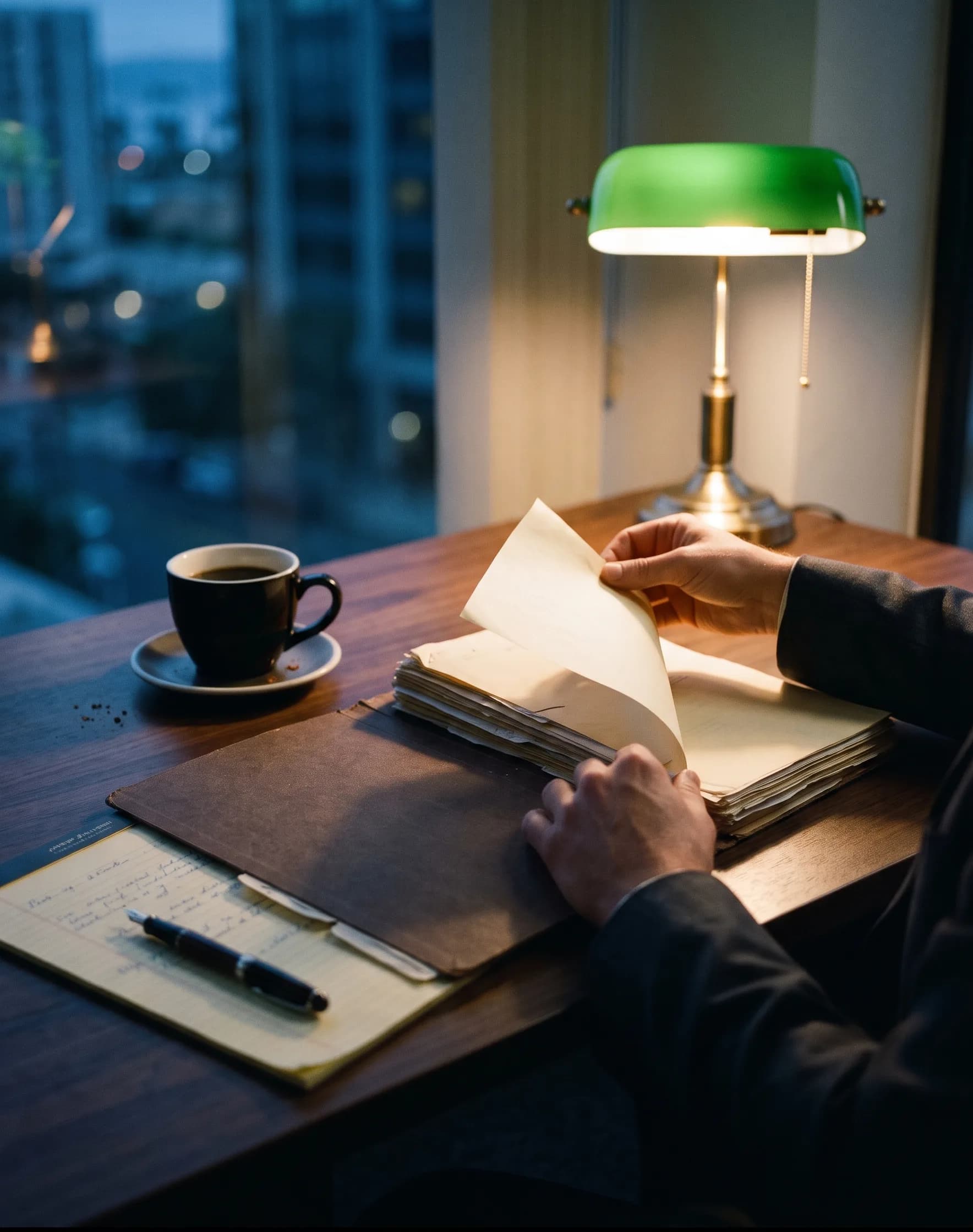 Two people seated at a conference table with documents between them